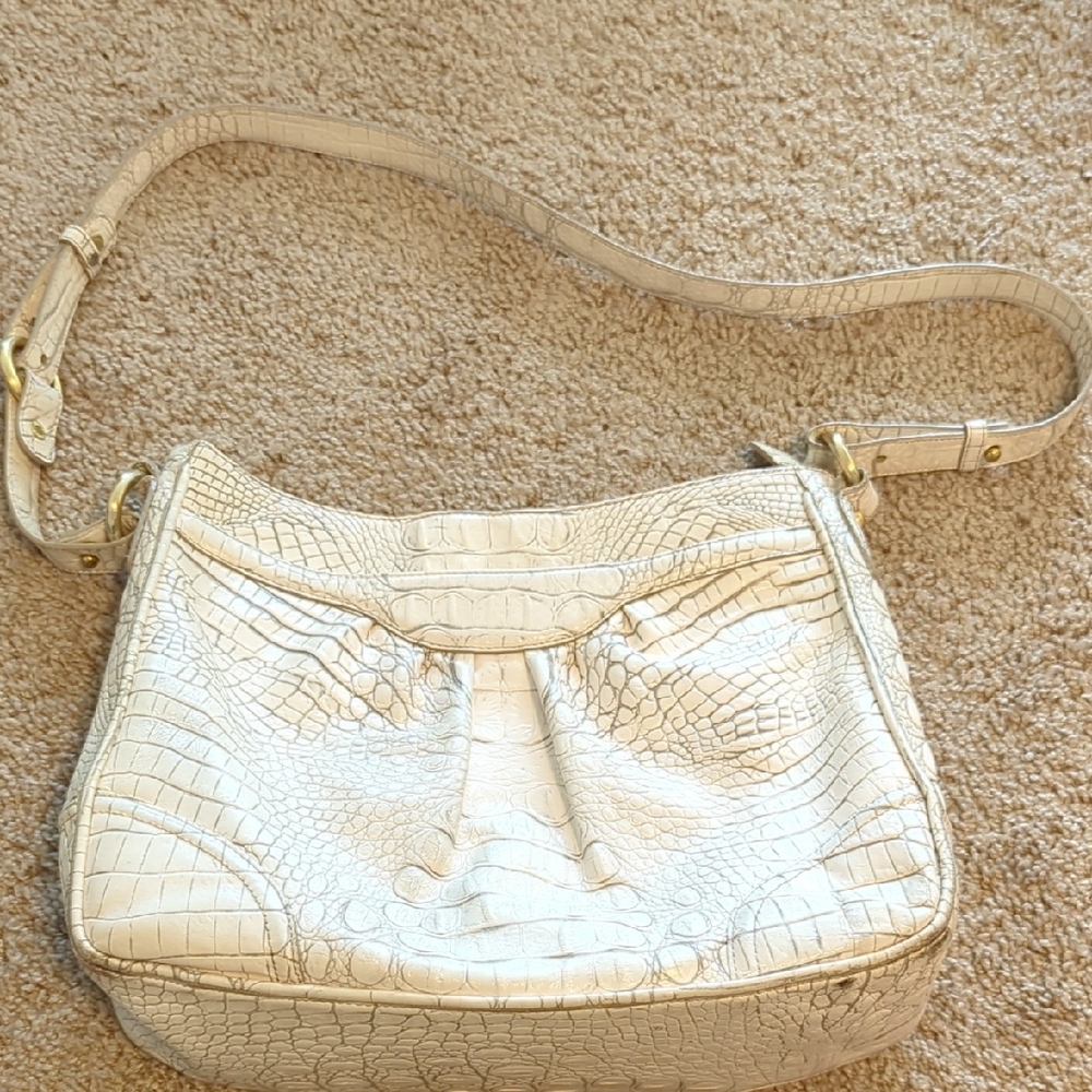 Brahmin Elegant Cream Crocodile-Embossed Shoulder Bag